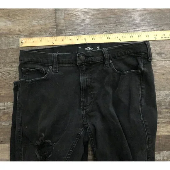 Hollister Mens 34X34 Black Skinny Fit Distressed Stretch Jeans